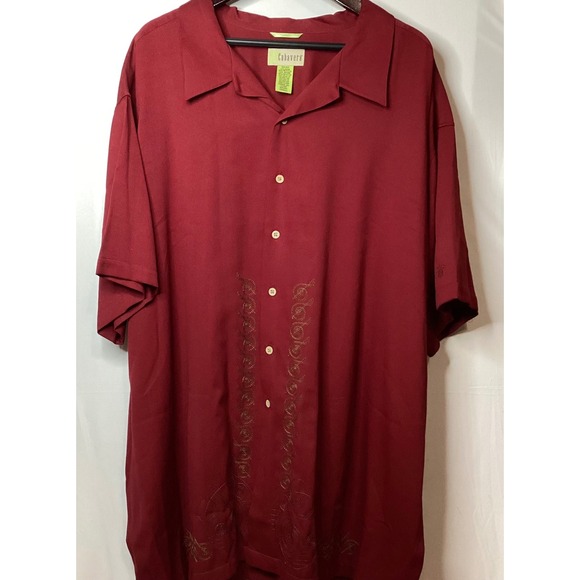 Cubavera Mens Burgundy Embroidered Short Sleeve Button Up Shirt - Picture 2 of 12